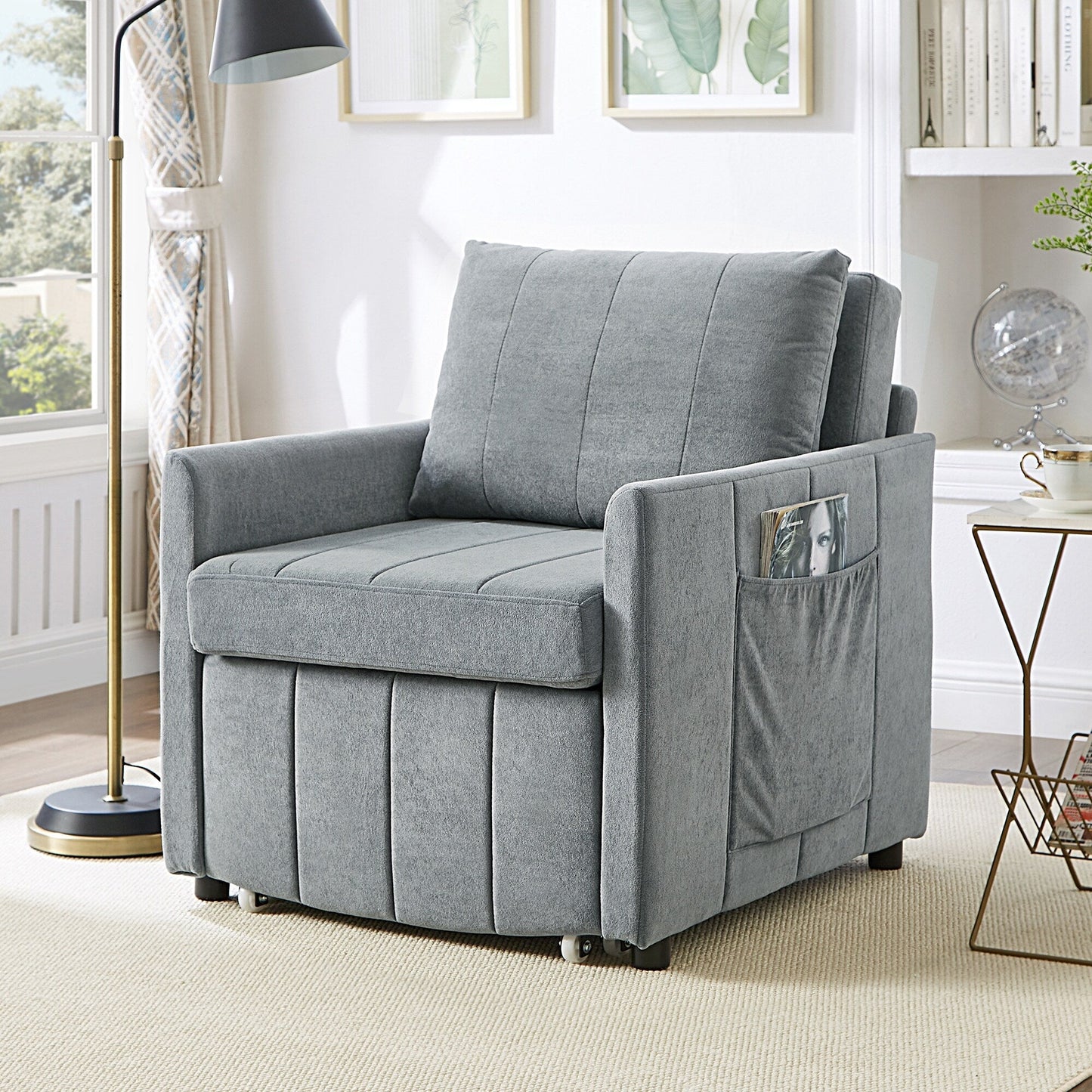 Roomfitters Convertible Sleeper Sofa with Pull-Out Bed 5-Position Adjustable Backrest Side Pockets & Storage Basket