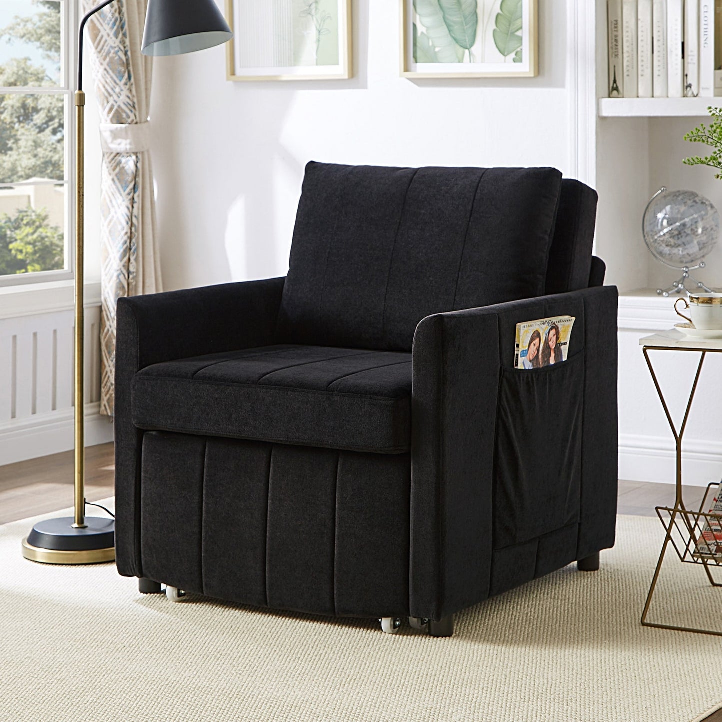 Roomfitters Convertible Sleeper Sofa with Pull-Out Bed 5-Position Adjustable Backrest Side Pockets & Storage Basket