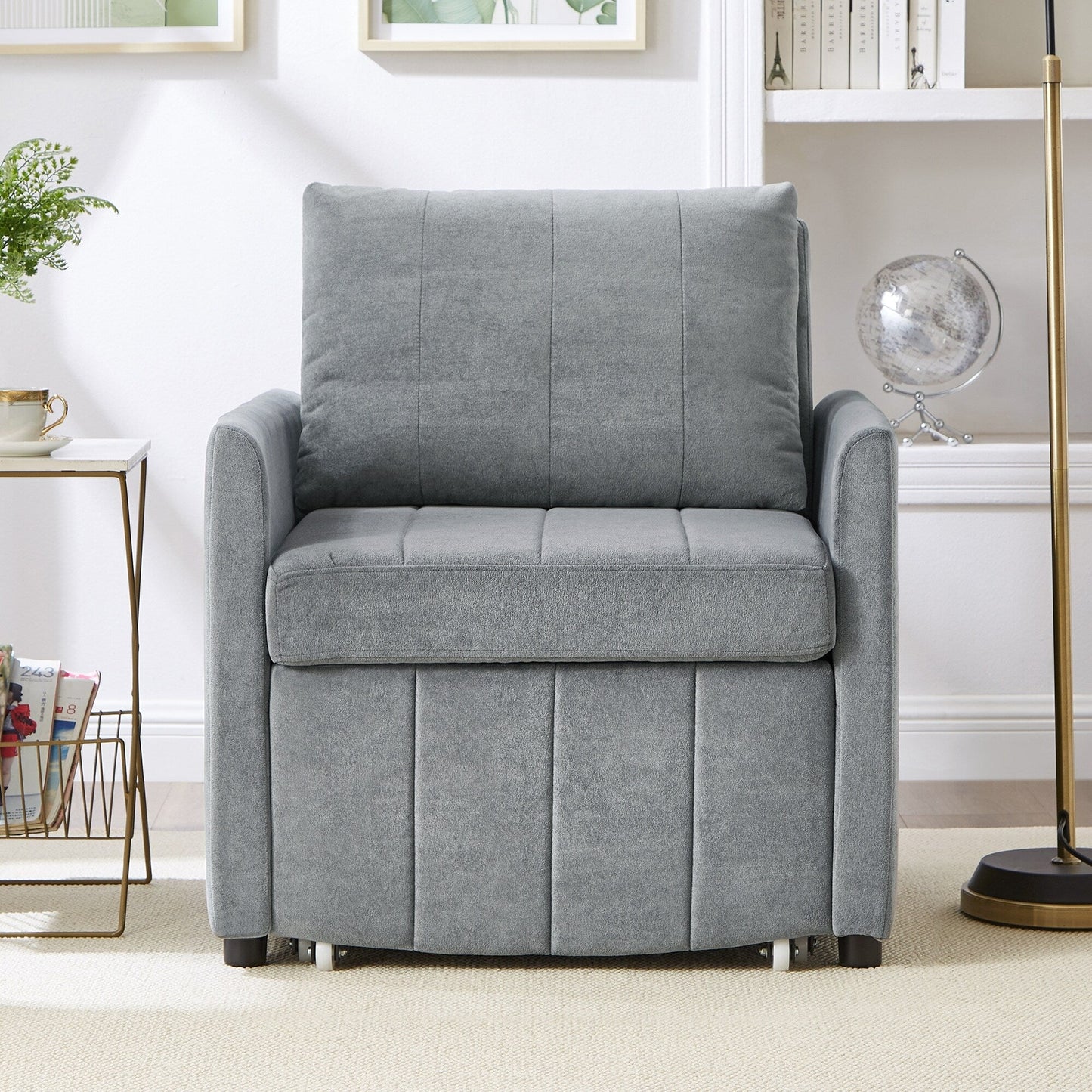 Roomfitters Convertible Sleeper Sofa with Pull-Out Bed 5-Position Adjustable Backrest Side Pockets & Storage Basket