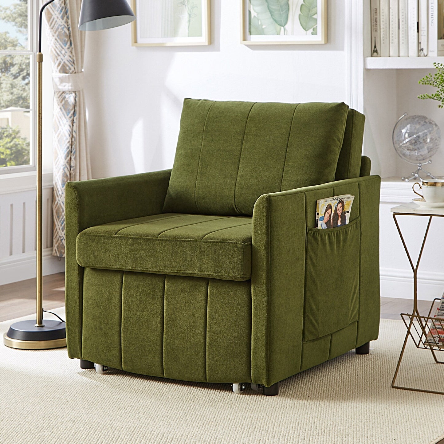 Roomfitters Convertible Sleeper Sofa with Pull-Out Bed 5-Position Adjustable Backrest Side Pockets & Storage Basket