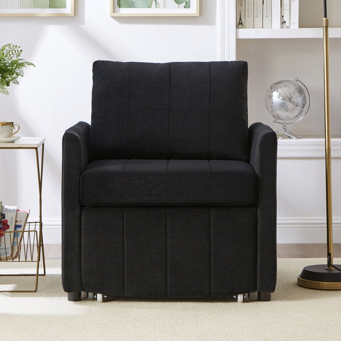 Roomfitters Convertible Sleeper Sofa with Pull-Out Bed 5-Position Adjustable Backrest Side Pockets & Storage Basket