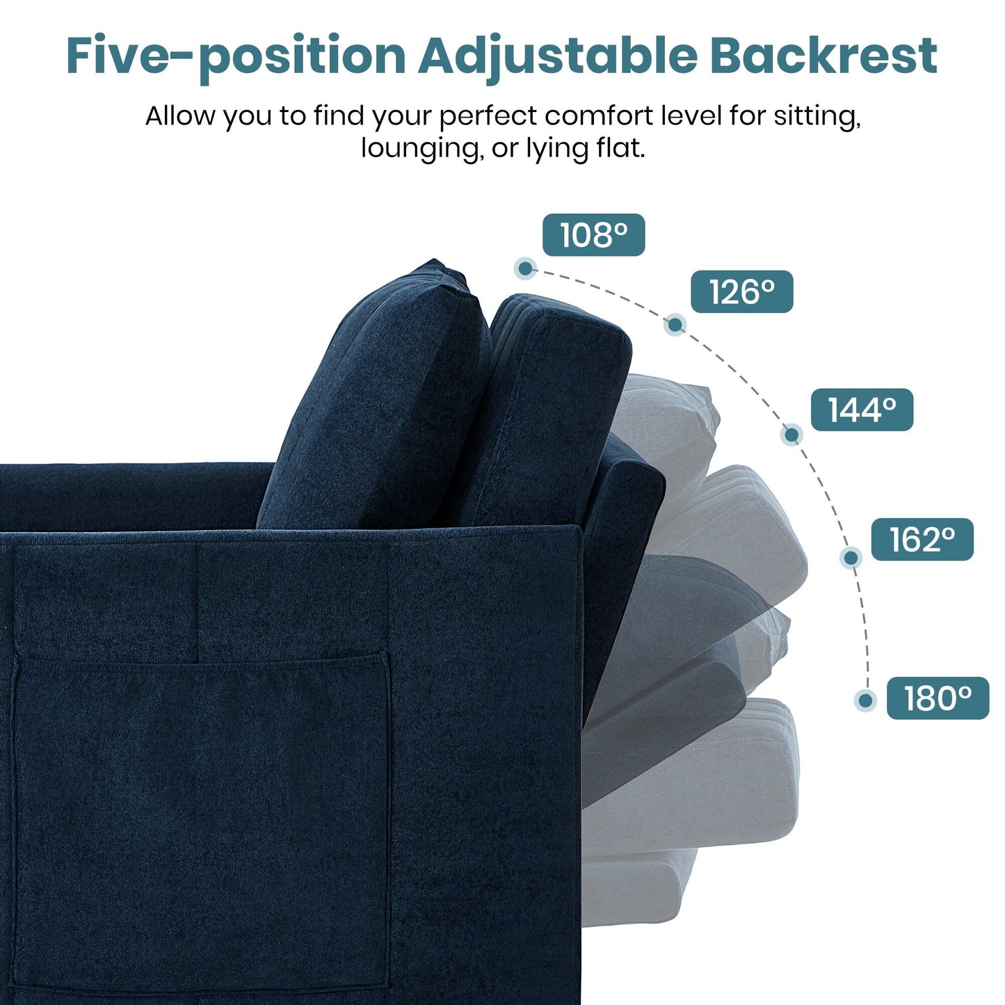 Roomfitters Convertible Sleeper Sofa with Pull-Out Bed 5-Position Adjustable Backrest Side Pockets & Storage Basket