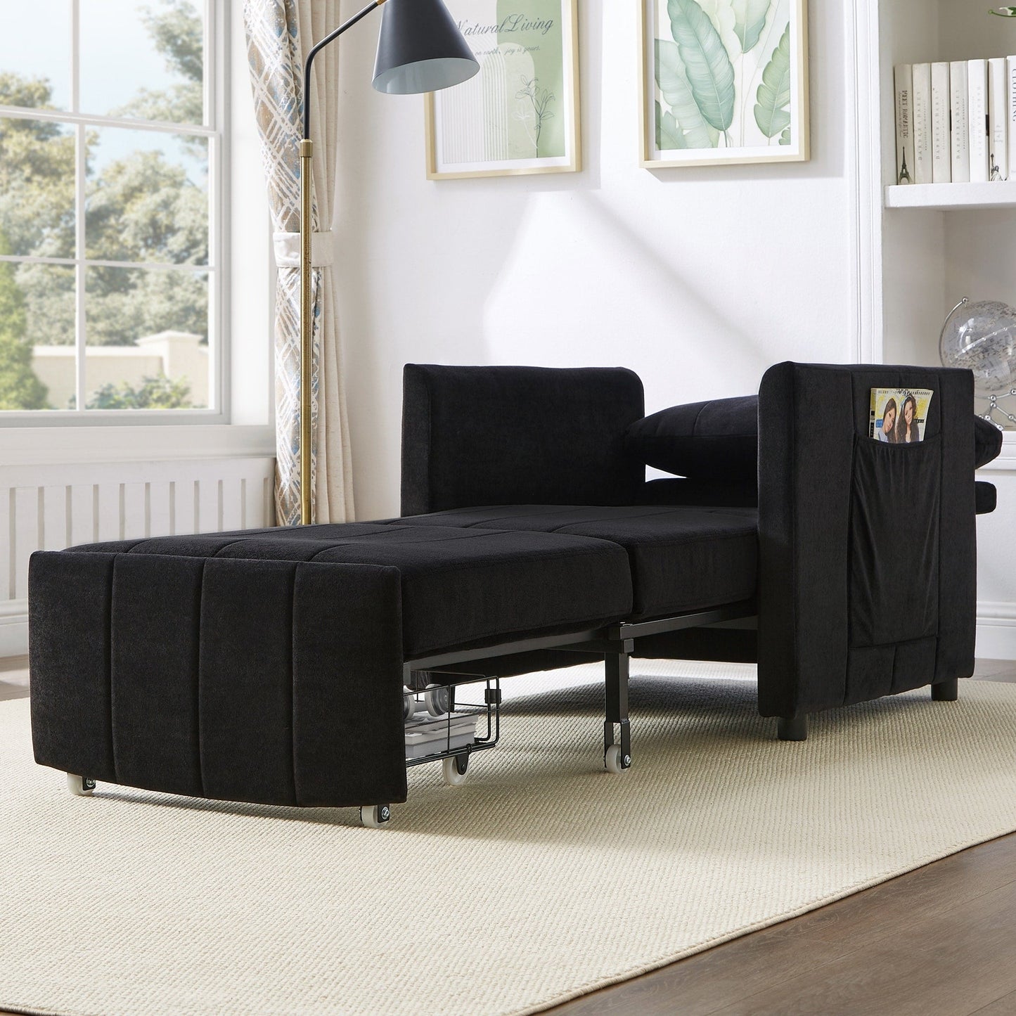 Roomfitters Convertible Sleeper Sofa with Pull-Out Bed 5-Position Adjustable Backrest Side Pockets & Storage Basket