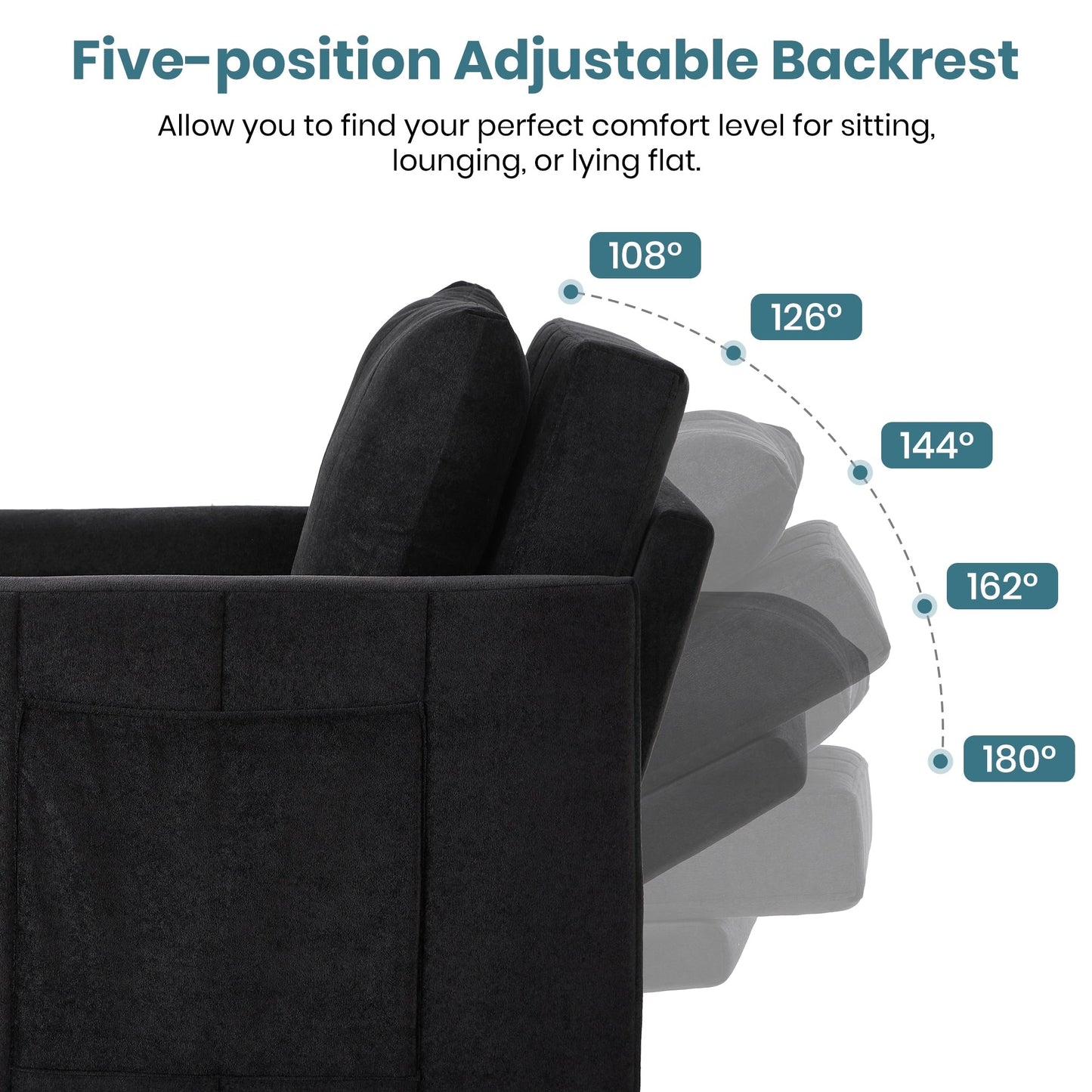 Roomfitters Convertible Sleeper Sofa with Pull-Out Bed 5-Position Adjustable Backrest Side Pockets & Storage Basket