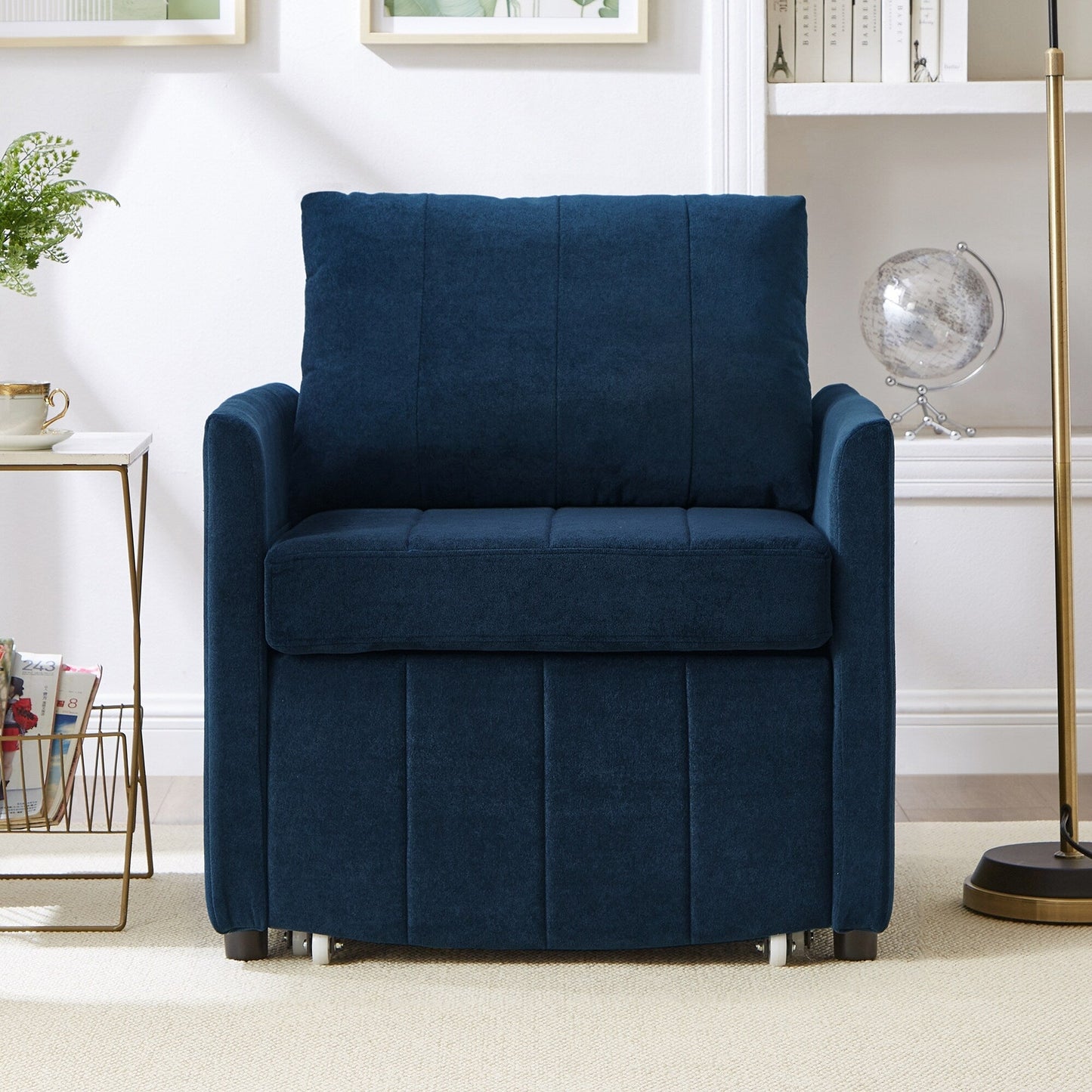Roomfitters Convertible Sleeper Sofa with Pull-Out Bed 5-Position Adjustable Backrest Side Pockets & Storage Basket