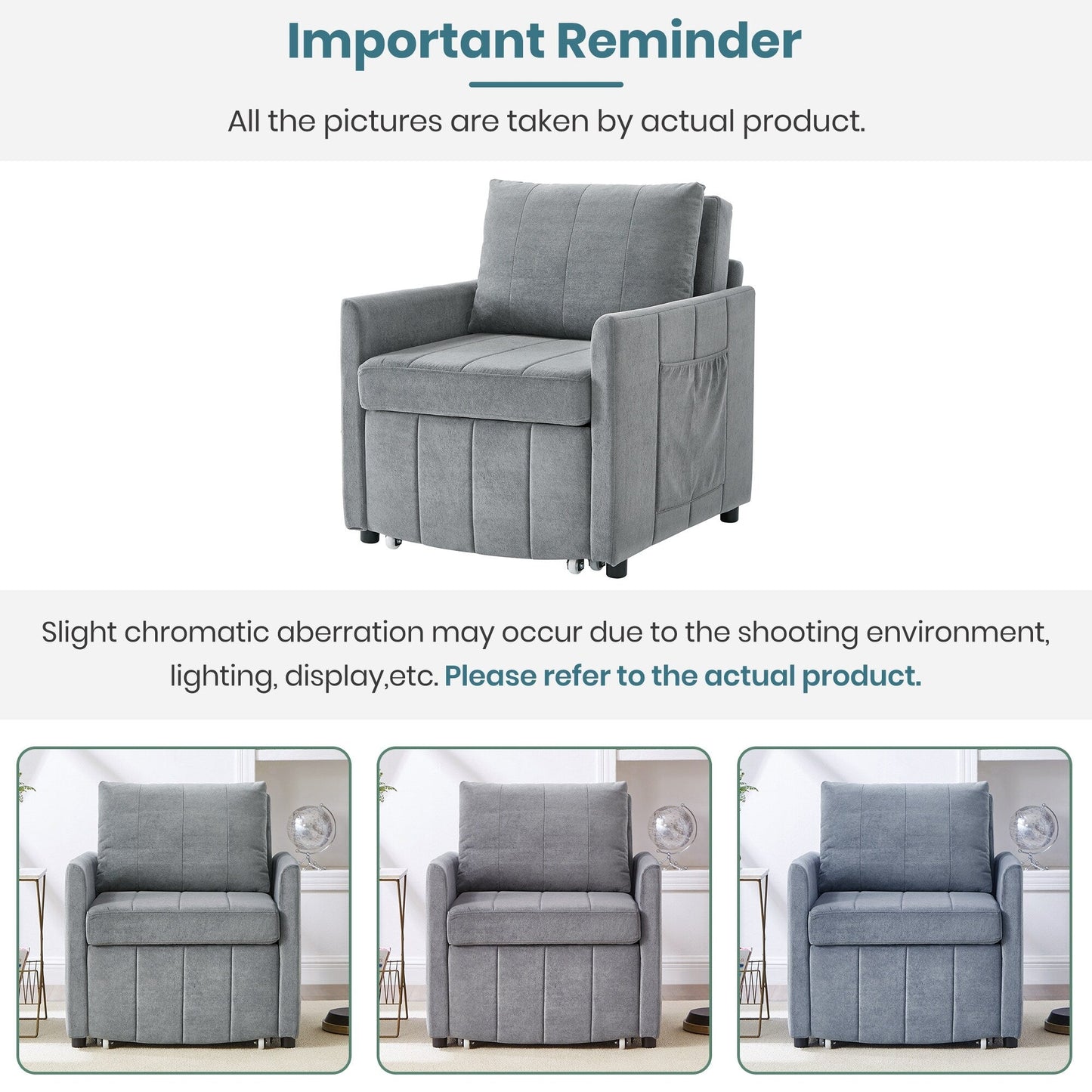 Roomfitters Convertible Sleeper Sofa with Pull-Out Bed 5-Position Adjustable Backrest Side Pockets & Storage Basket