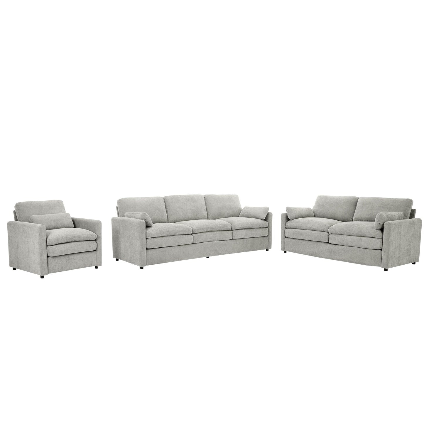 Roomfitters Cozy Oversized Cloud Sofa Group Upholstered 3-Piece Set with Double Plush Cushions for Living Room