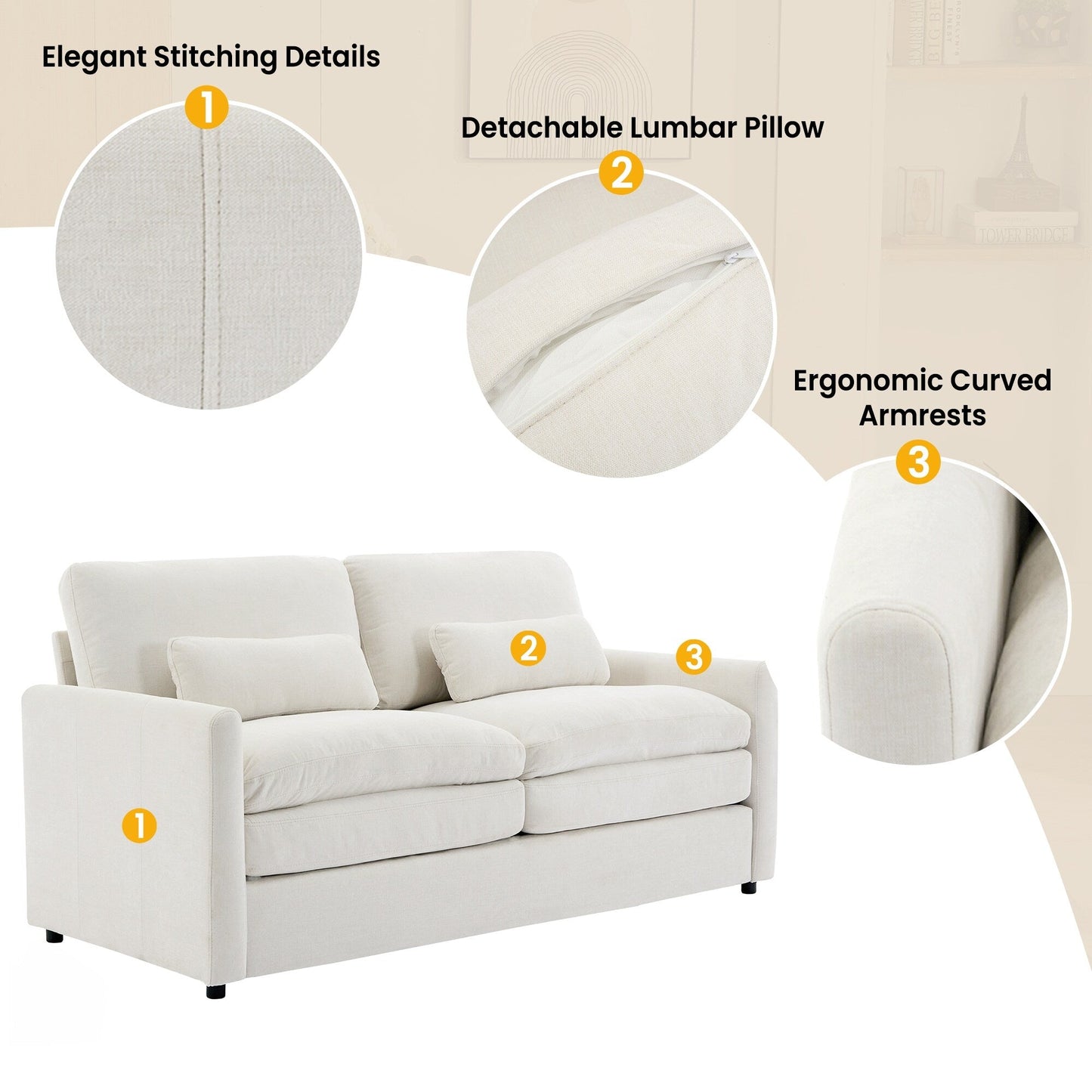 Roomfitters Cozy Oversized Cloud Sofa Group Upholstered 3-Piece Set with Double Plush Cushions for Living Room