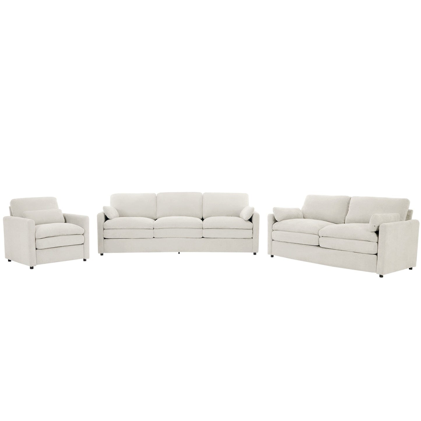 Roomfitters Cozy Oversized Cloud Sofa Group Upholstered 3-Piece Set with Double Plush Cushions for Living Room