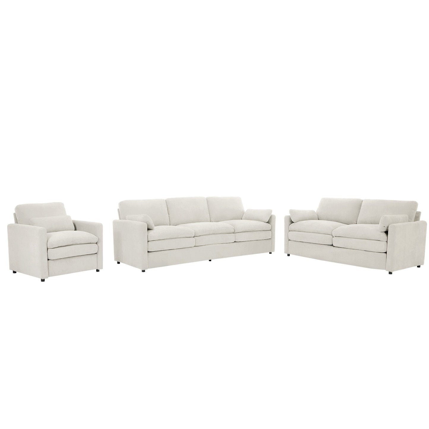 Roomfitters Cozy Oversized Cloud Sofa Group Upholstered 3-Piece Set with Double Plush Cushions for Living Room