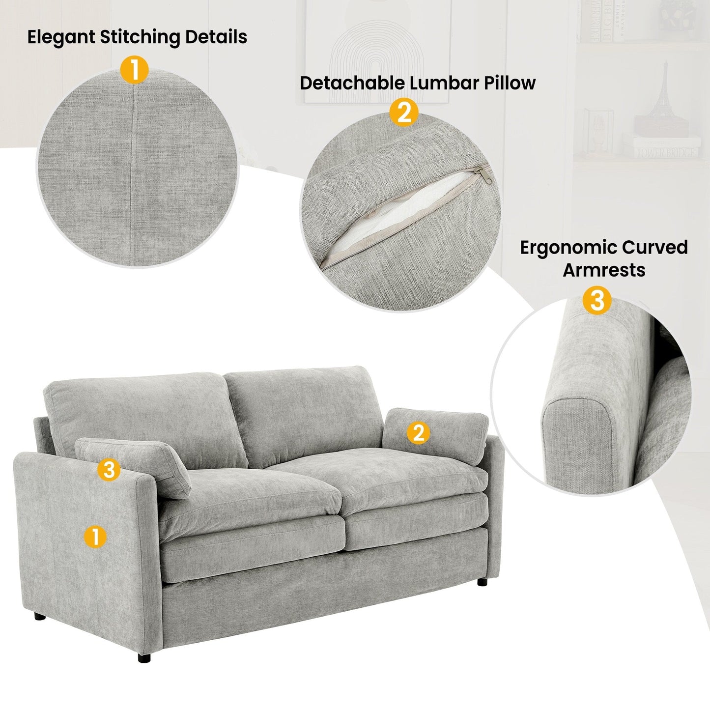 Roomfitters Cozy Oversized Cloud Sofa Group Upholstered 3-Piece Set with Double Plush Cushions for Living Room