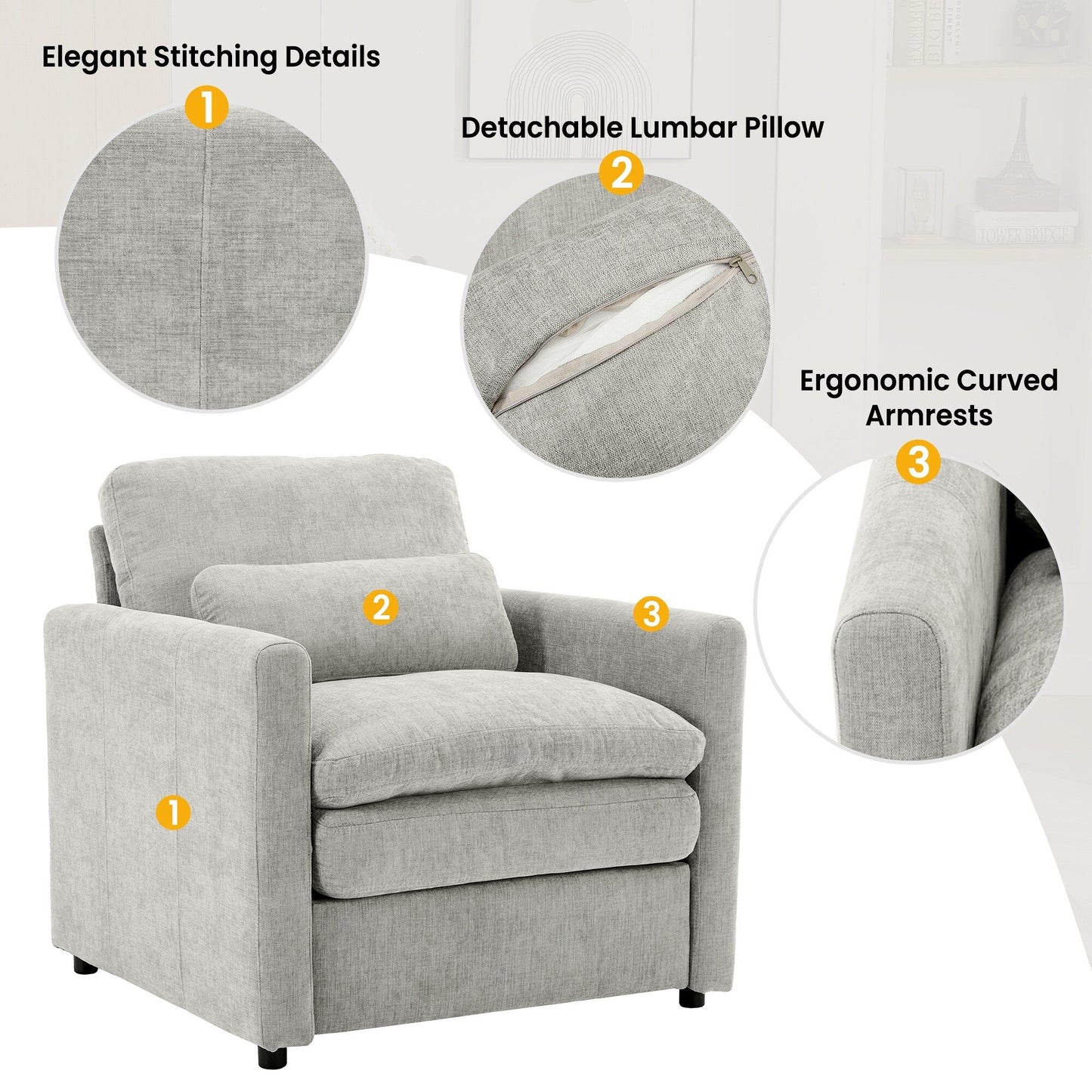 Roomfitters Cozy Oversized Cloud Sofa Group Upholstered 3-Piece Set with Double Plush Cushions for Living Room