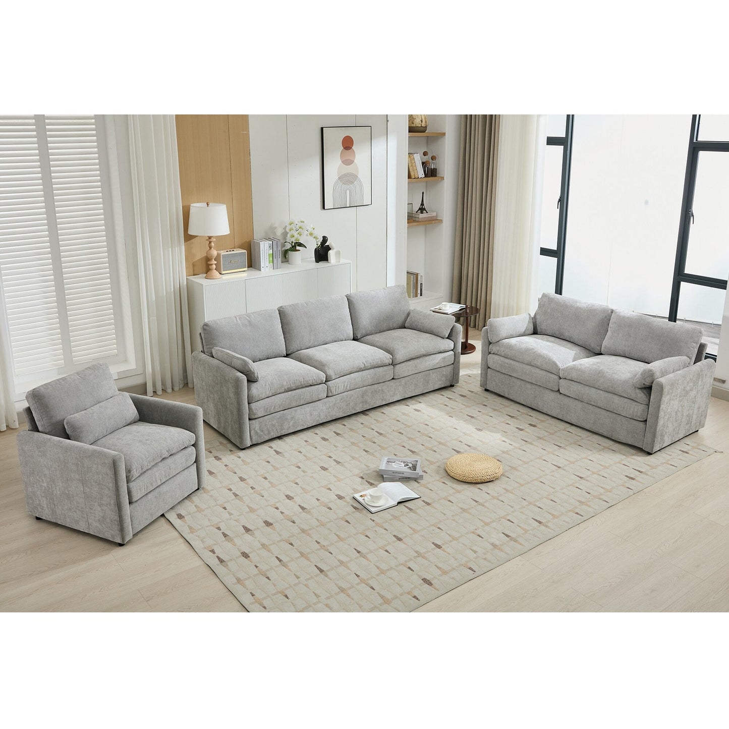 Roomfitters Cozy Oversized Cloud Sofa Group Upholstered 3-Piece Set with Double Plush Cushions for Living Room