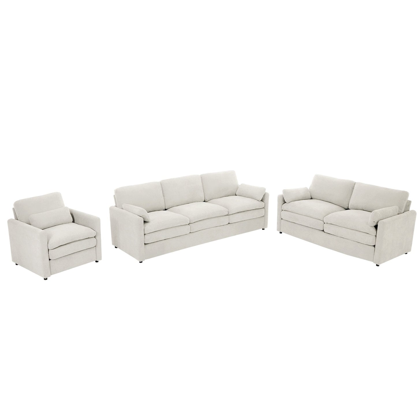 Roomfitters Cozy Oversized Cloud Sofa Group Upholstered 3-Piece Set with Double Plush Cushions for Living Room