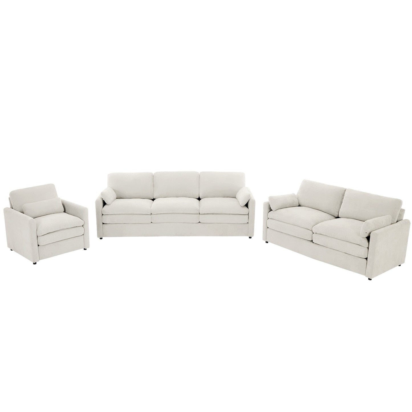 Roomfitters Cozy Oversized Cloud Sofa Group Upholstered 3-Piece Set with Double Plush Cushions for Living Room