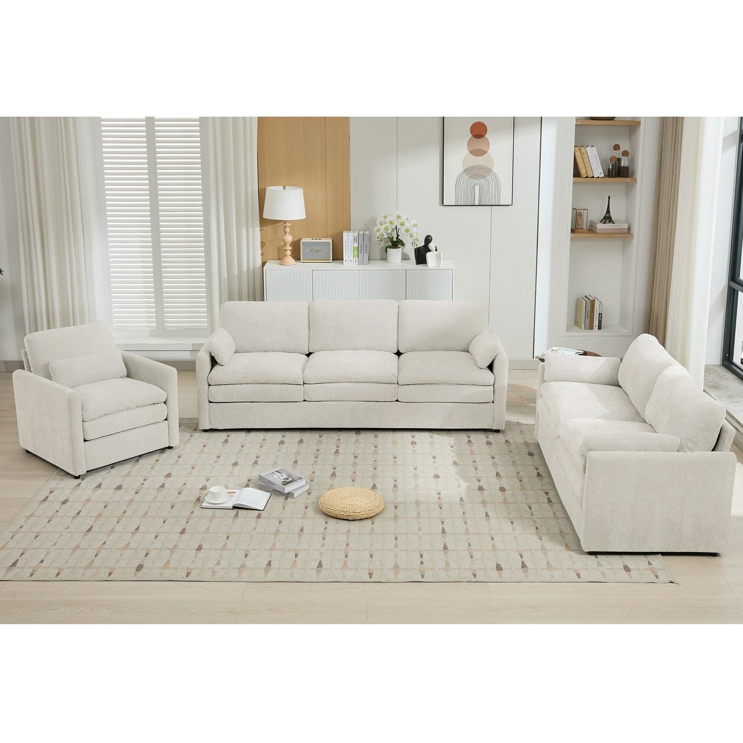 Roomfitters Cozy Oversized Cloud Sofa Group Upholstered 3-Piece Set with Double Plush Cushions for Living Room