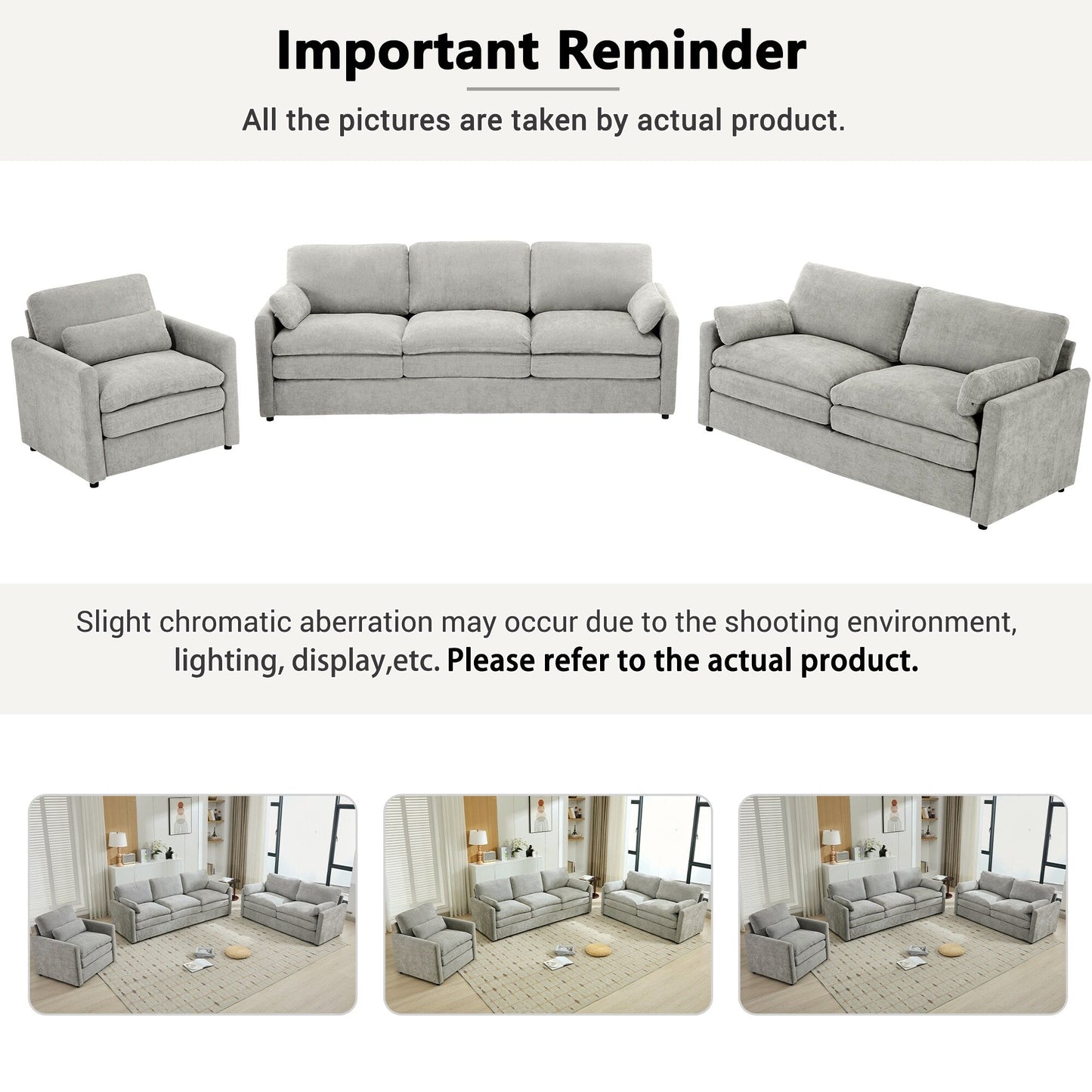 Roomfitters Cozy Oversized Cloud Sofa Group Upholstered 3-Piece Set with Double Plush Cushions for Living Room