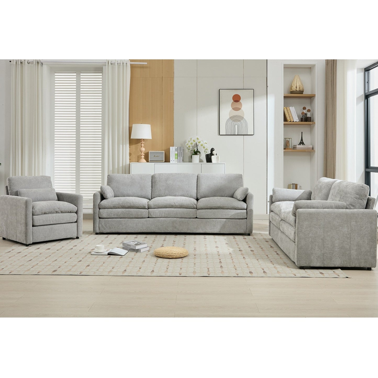 Roomfitters Cozy Oversized Cloud Sofa Group Upholstered 3-Piece Set with Double Plush Cushions for Living Room