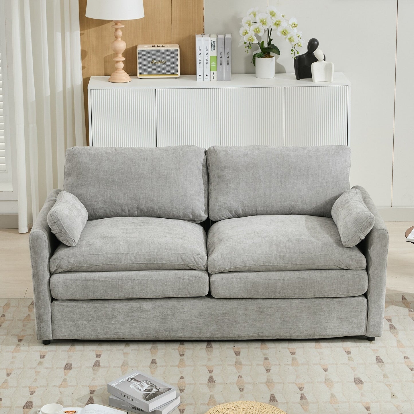 Roomfitters Cozy Oversized Upholstered Loveseat Cloud Sofa with Plush Double Cushion for Living Room, Light Grey