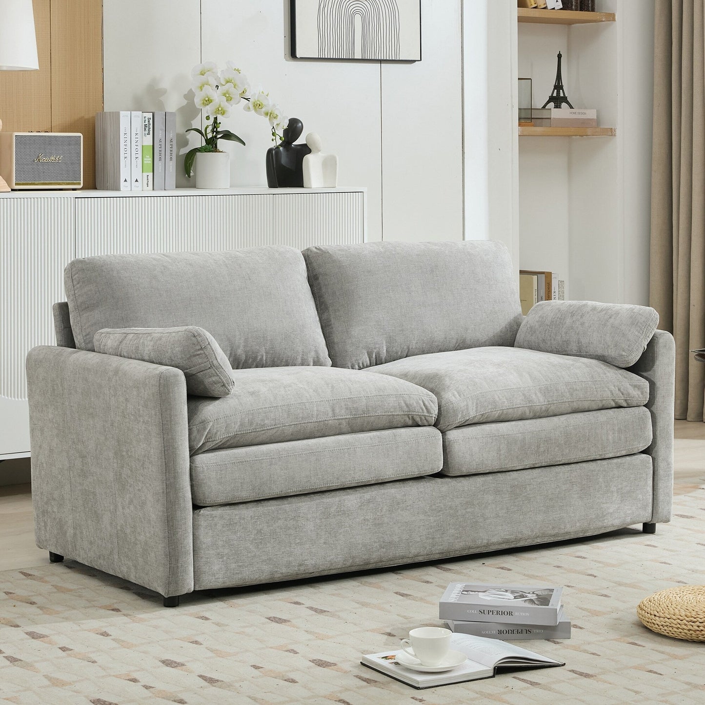 Roomfitters Cozy Oversized Upholstered Loveseat Cloud Sofa with Plush Double Cushion for Living Room, Light Grey