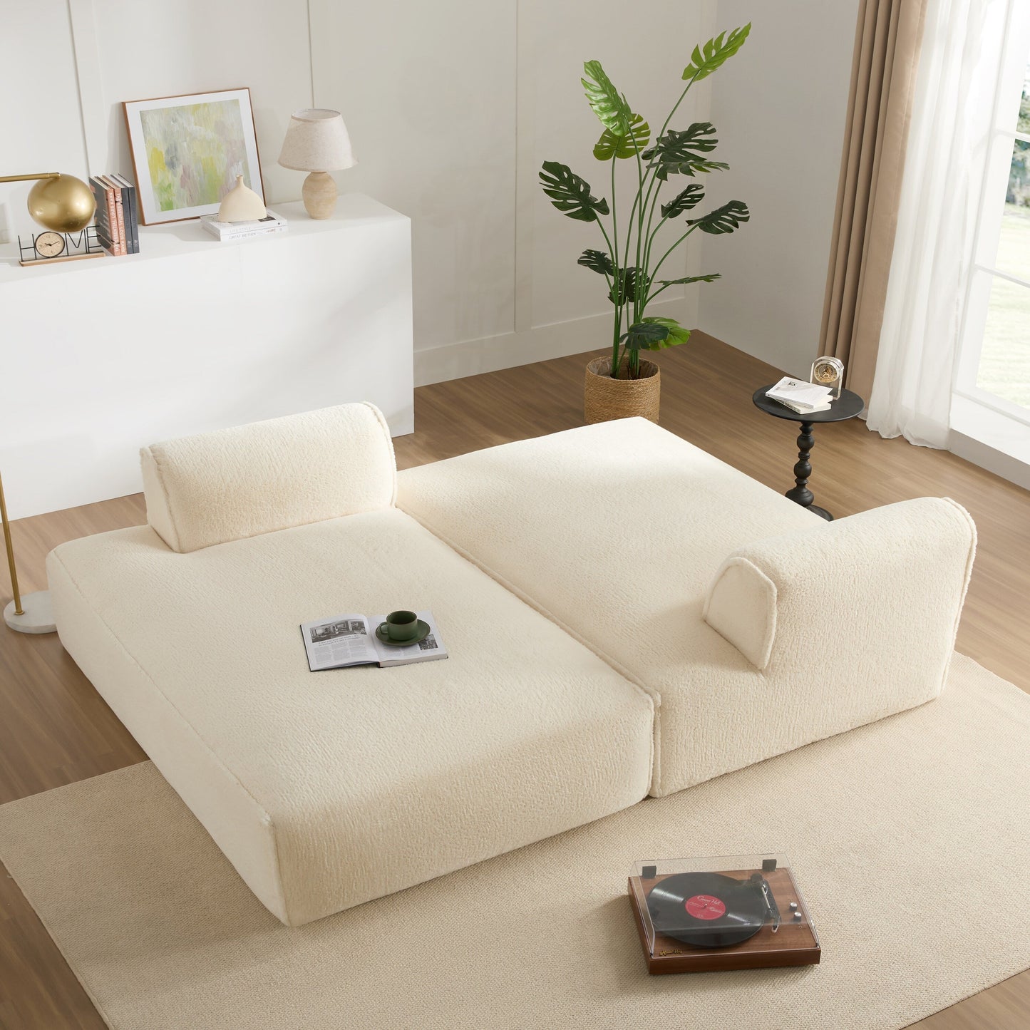 Roomfitters Foam-Filled Modular Sofa Bed with 2-Piece Free Layout, Compressed and No Assembly Floor Couch