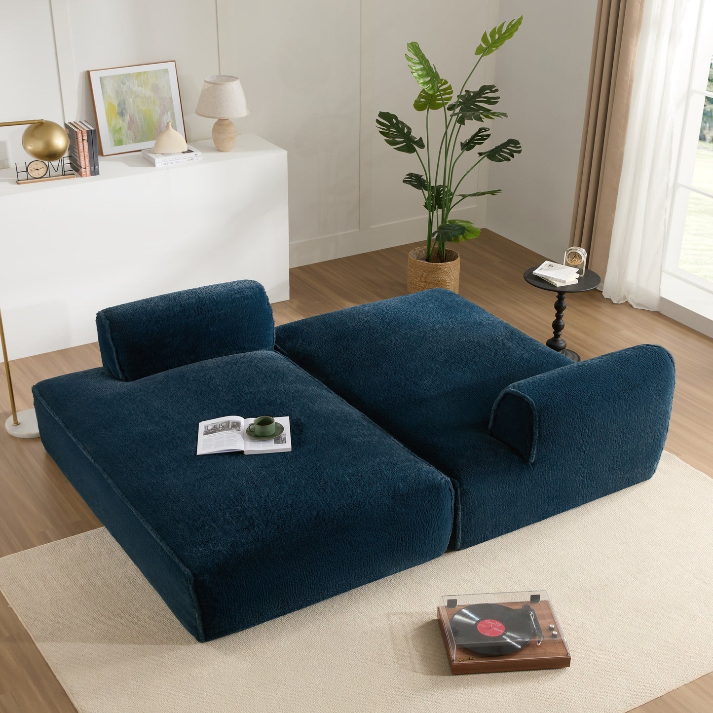 Roomfitters Foam-Filled Modular Sofa Bed with 2-Piece Free Layout, Compressed and No Assembly Floor Couch