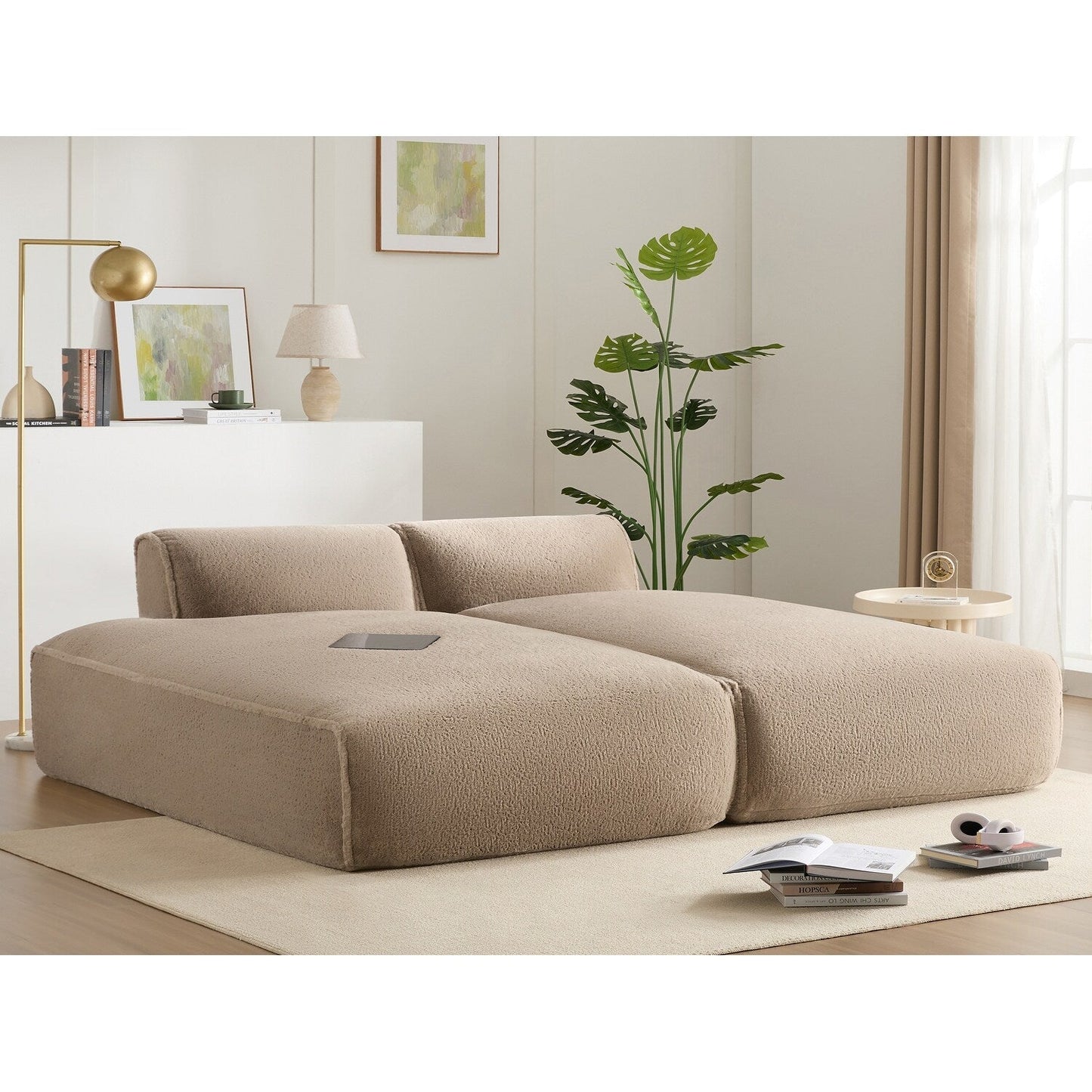 Roomfitters Foam-Filled Modular Sofa Bed with 2-Piece Free Layout, Compressed and No Assembly Floor Couch