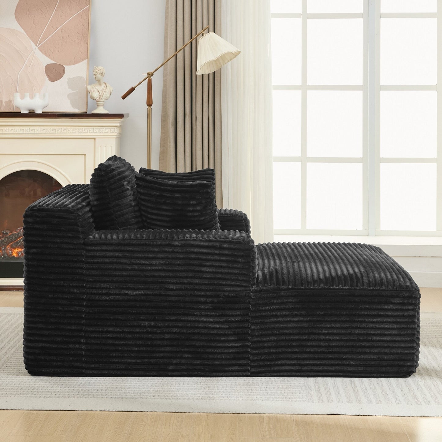 Roomfitters Full-Compressed Chaise Lounge Sleeper Sofa with Removable Pillows Modern Upholstered Couch