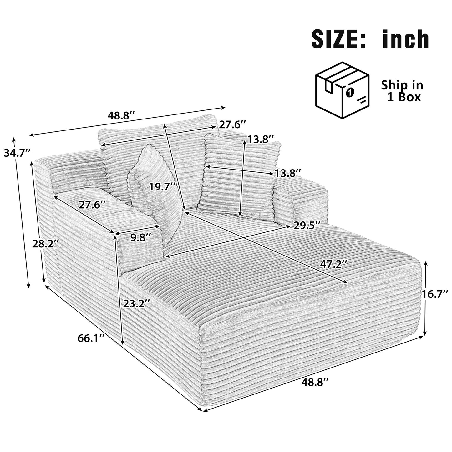 Roomfitters Full-Compressed Chaise Lounge Sleeper Sofa with Removable Pillows Modern Upholstered Couch