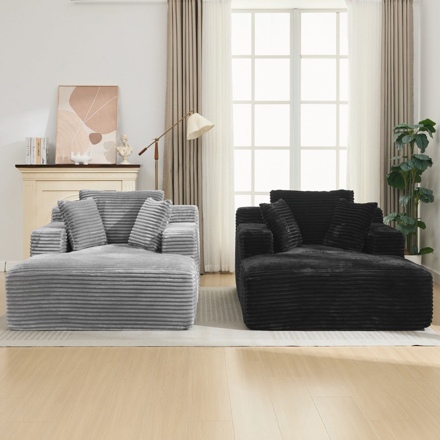 Roomfitters Full-Compressed Chaise Lounge Sleeper Sofa with Removable Pillows Modern Upholstered Couch