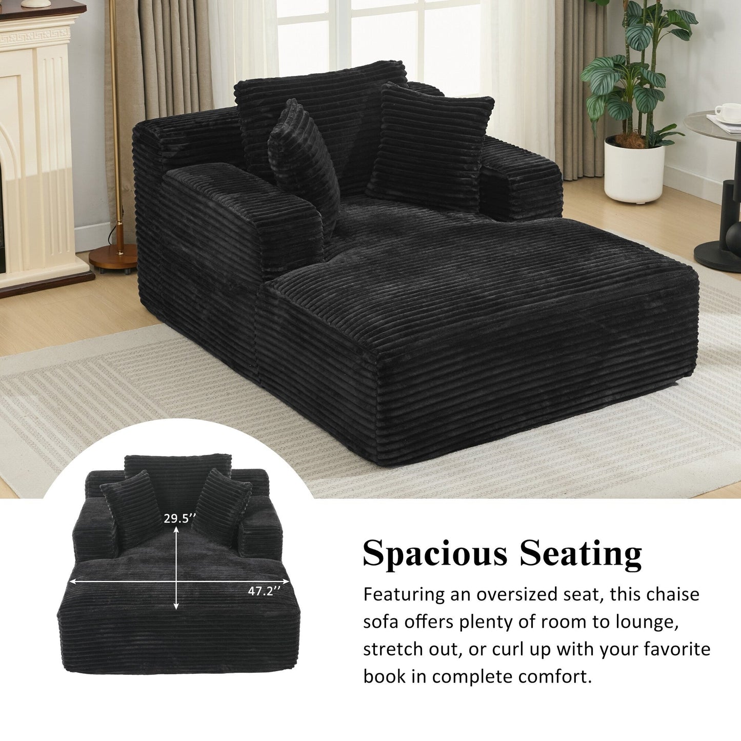 Roomfitters Full-Compressed Chaise Lounge Sleeper Sofa with Removable Pillows Modern Upholstered Couch
