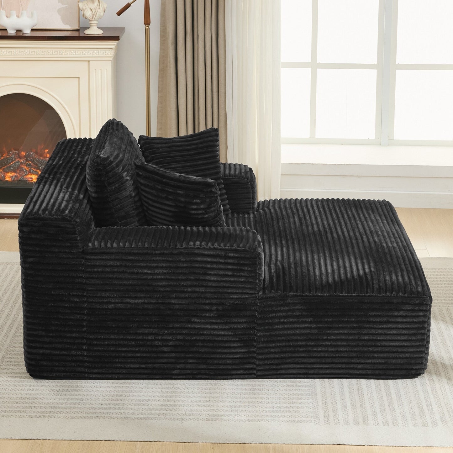 Roomfitters Full-Compressed Chaise Lounge Sleeper Sofa with Removable Pillows Modern Upholstered Couch