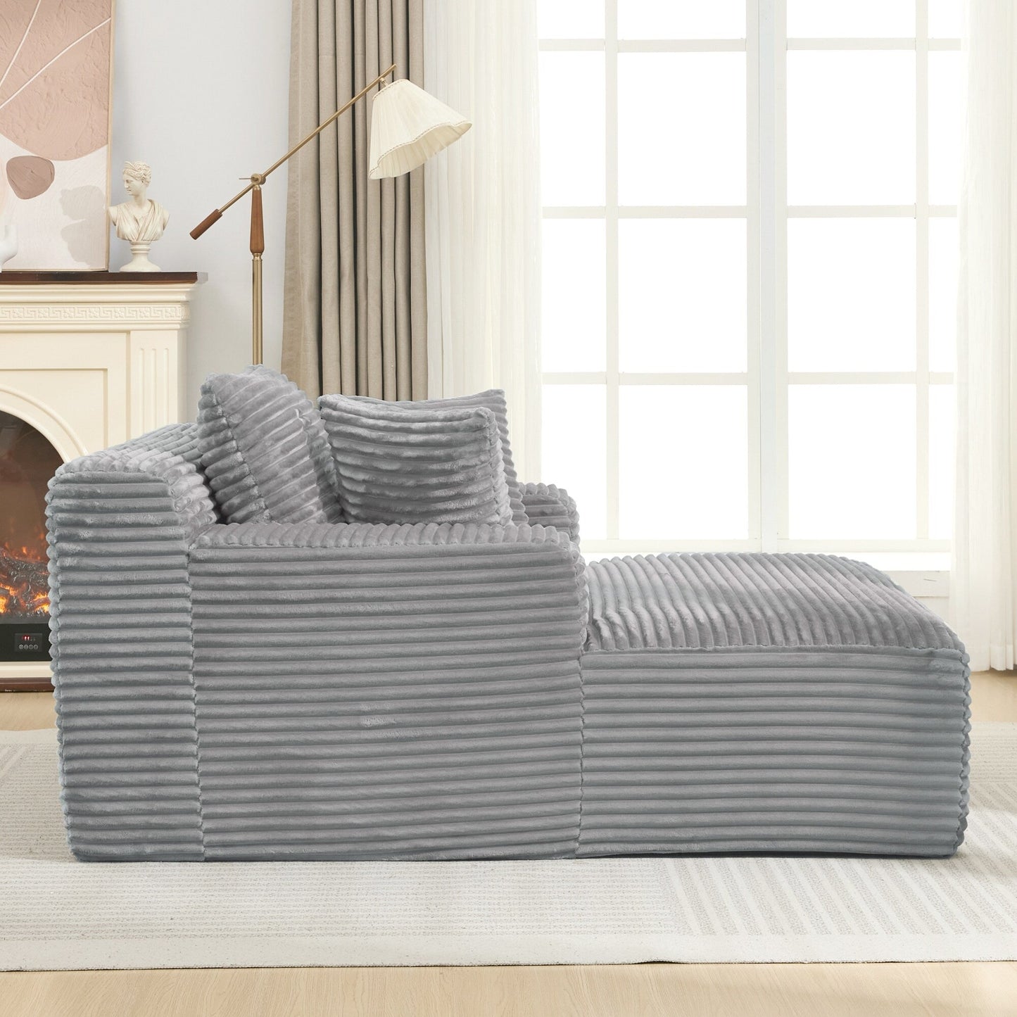 Roomfitters Full-Compressed Chaise Lounge Sleeper Sofa with Removable Pillows Modern Upholstered Couch