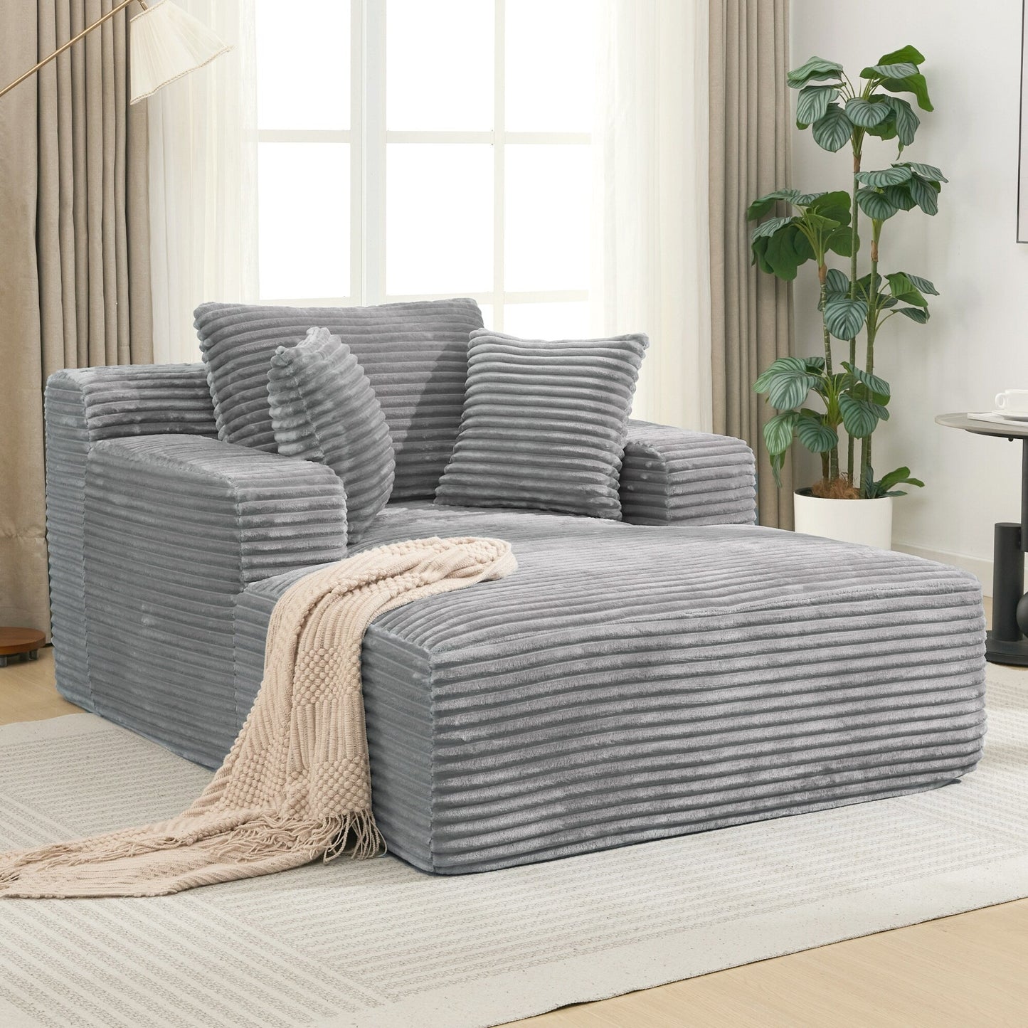 Roomfitters Full-Compressed Chaise Lounge Sleeper Sofa with Removable Pillows Modern Upholstered Couch