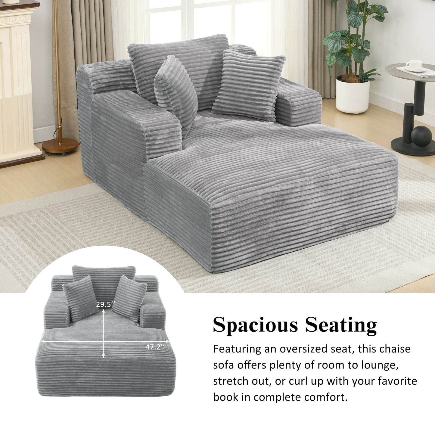 Roomfitters Full-Compressed Chaise Lounge Sleeper Sofa with Removable Pillows Modern Upholstered Couch