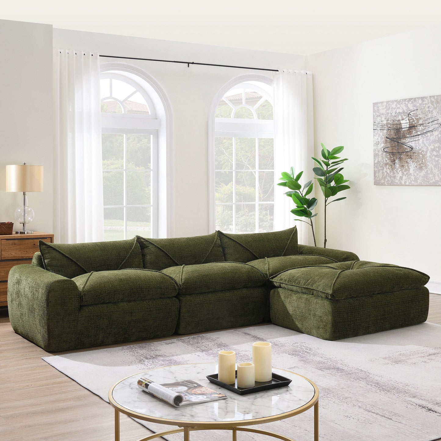 Roomfitters Fully Compressed Sofa with High-Density Foam, Legless Frame-Free Seat and Backrest, No Assembly Needed