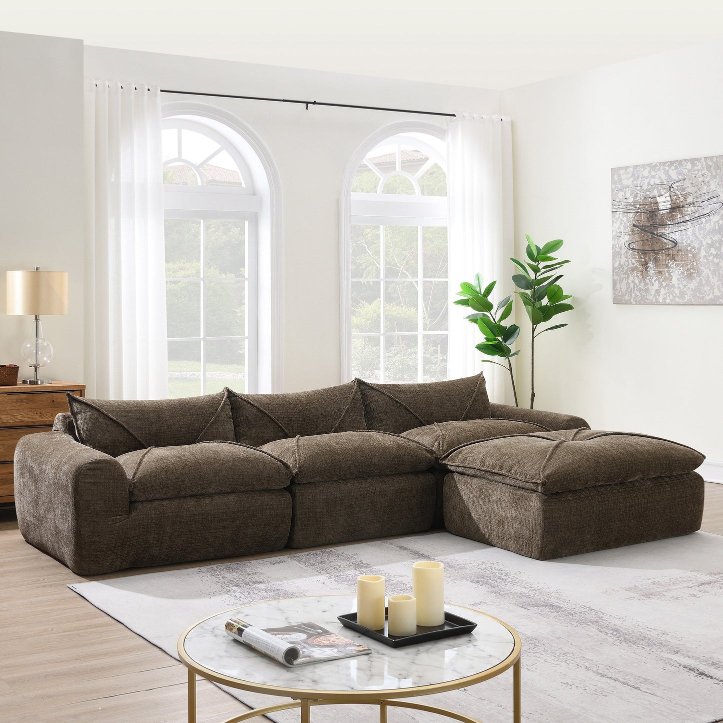 Roomfitters Fully Compressed Sofa with High-Density Foam, Legless Frame-Free Seat and Backrest, No Assembly Needed