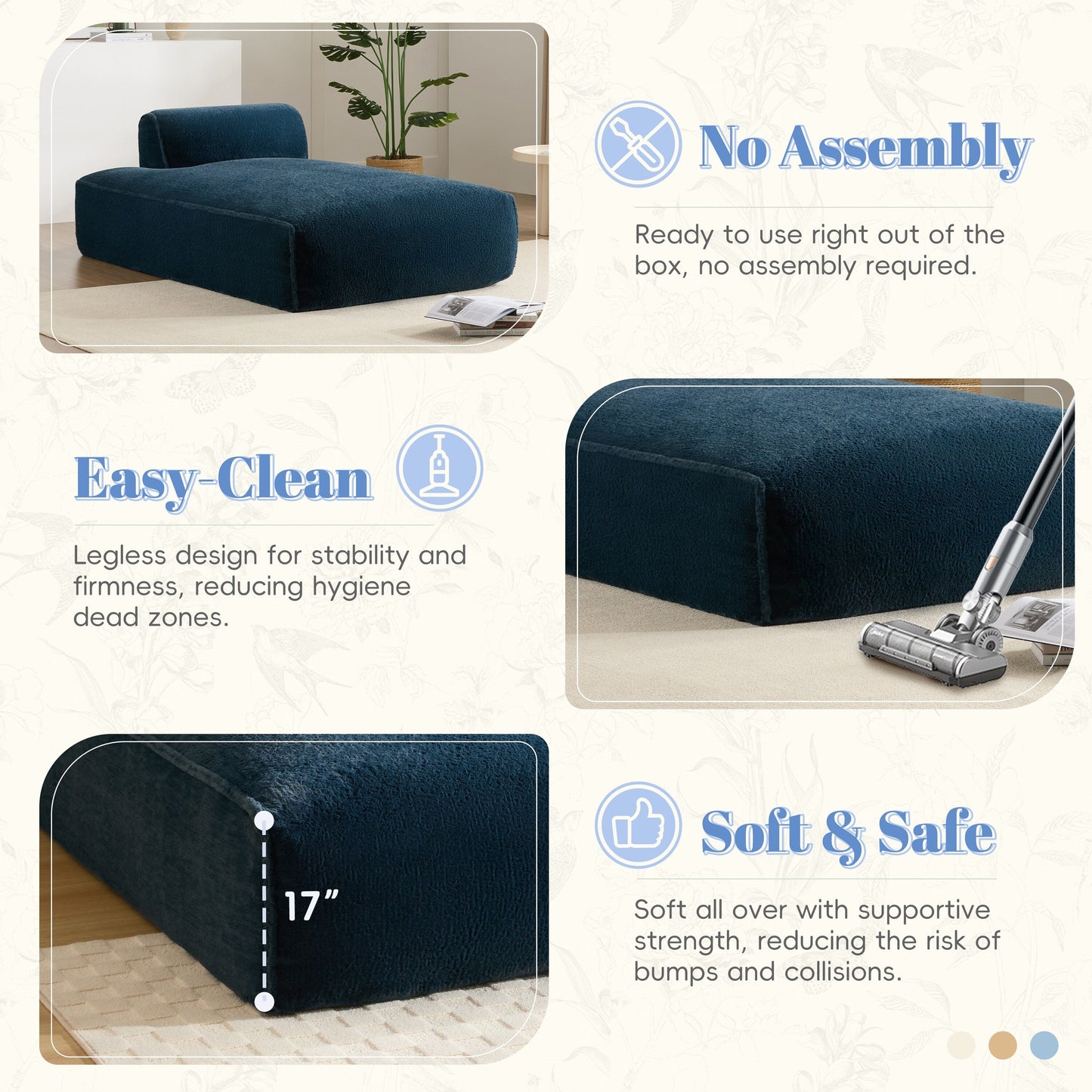 Roomfitters Left-Facing Modular Sofa with Foam-Filled Seat, Compressed Floor Couch for Living Room, No Assembly Needed