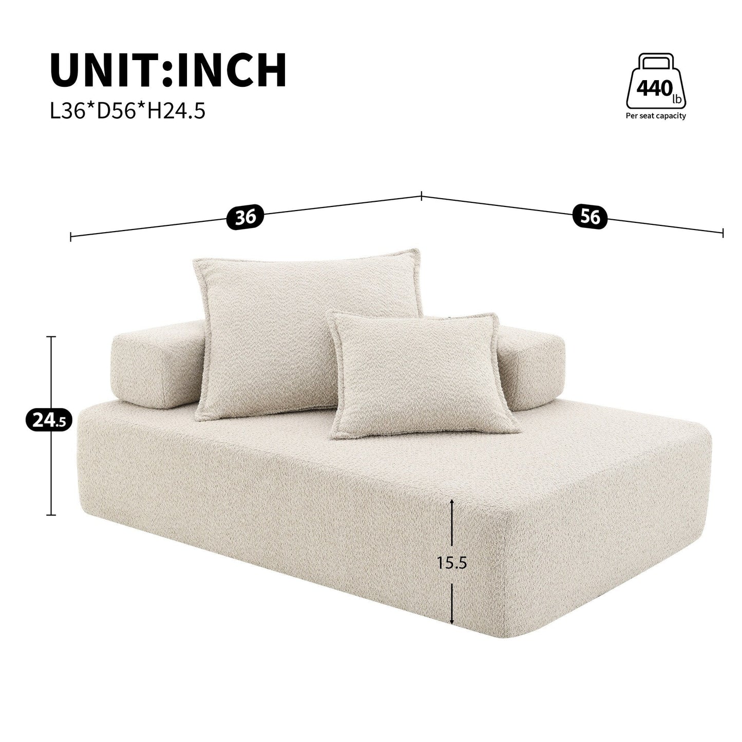 Roomfitters Lounge Frame for Oversized Modular Sectional Sofa, Boucle Upholstered Floor Couch, Beige