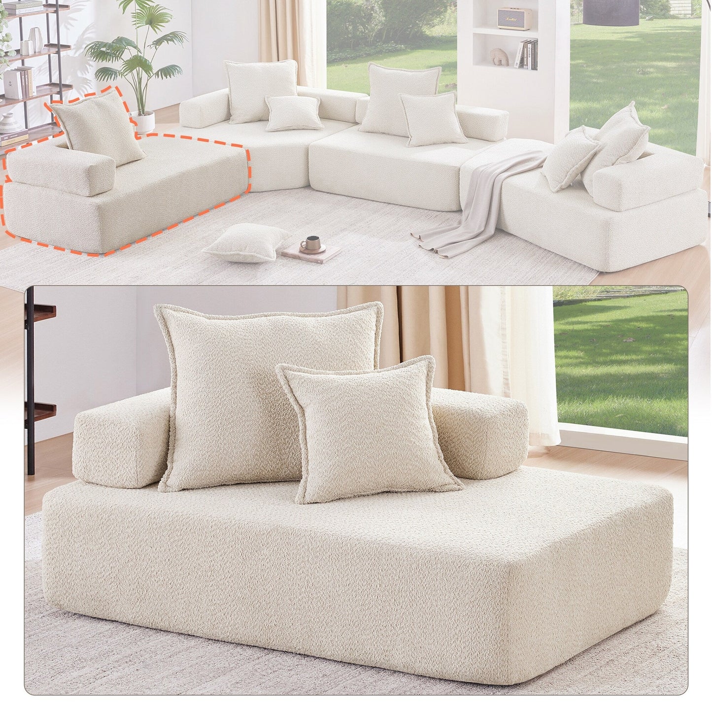 Roomfitters Lounge Frame for Oversized Modular Sectional Sofa, Boucle Upholstered Floor Couch, Beige