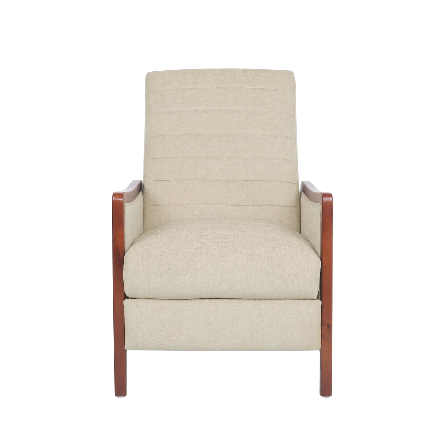 Roomfitters Mid Century Modern Fabric Channel Stitch Wood Pushback Recliner, Elegant Recliner for Living Room