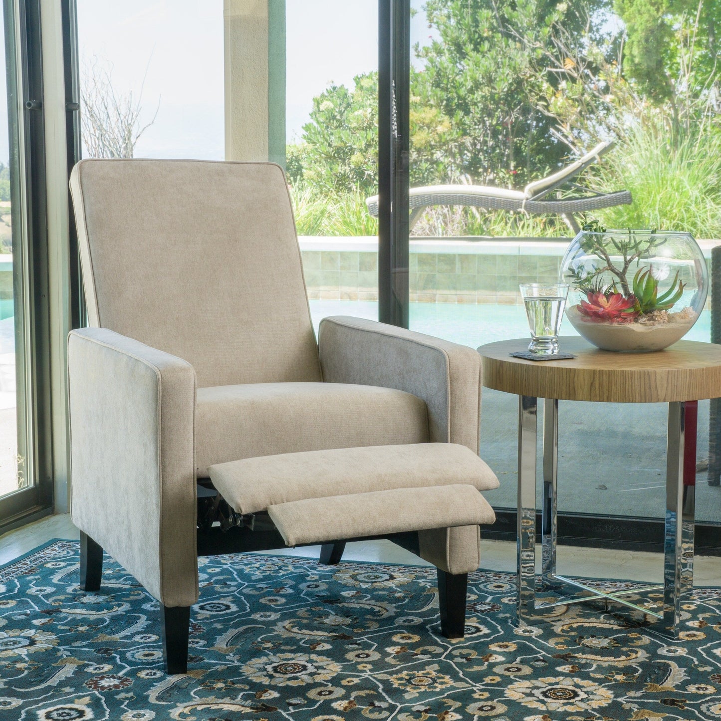 Roomfitters Minimalist Natural Linen Fabric Push Back Chair, Ergonomically Designed for Relaxation and Support, Natural