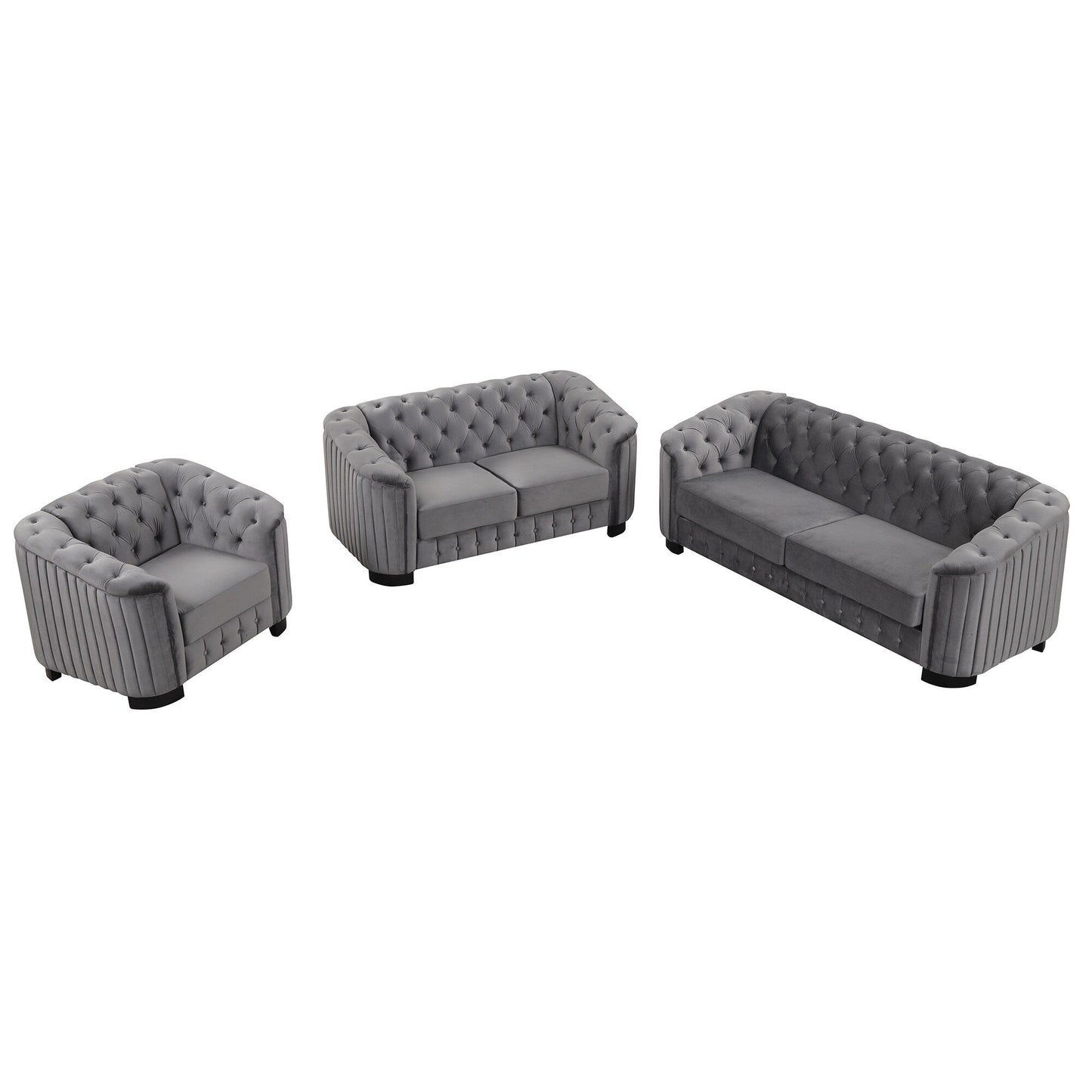 Roomfitters Modern 3-Piece Velvet Sofa Set with Rubber Wood Legs Includes Three-Seat Sofa Loveseat and Chair for Living Room