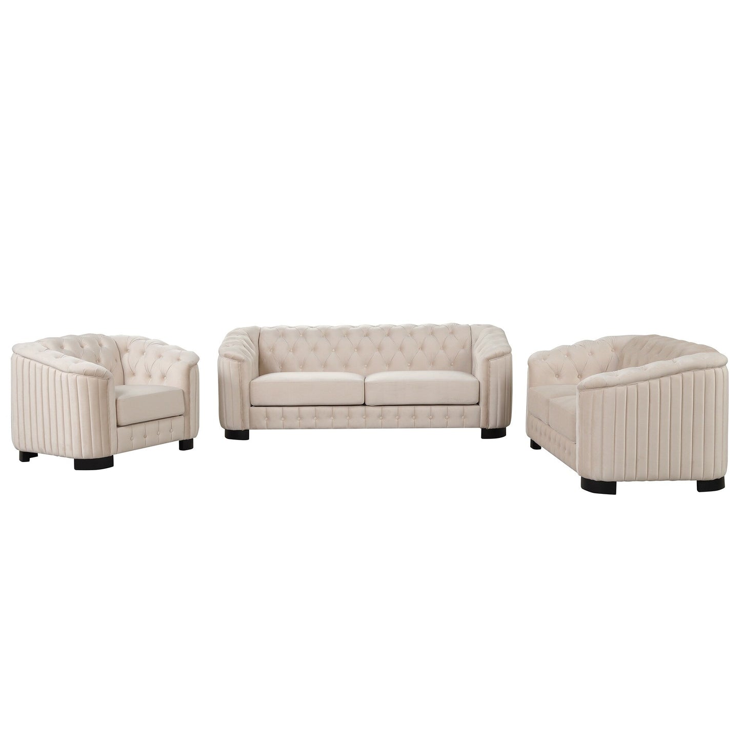 Roomfitters Modern 3-Piece Velvet Sofa Set with Rubber Wood Legs Includes Three-Seat Sofa Loveseat and Chair for Living Room