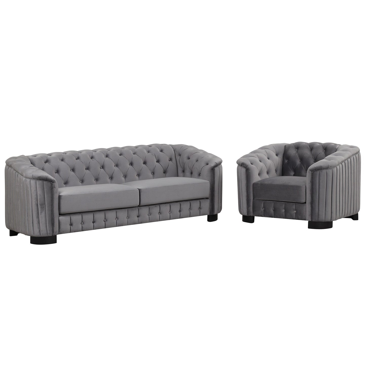 Roomfitters Modern 3-Piece Velvet Sofa Set with Rubber Wood Legs Includes Three-Seat Sofa Loveseat and Chair for Living Room