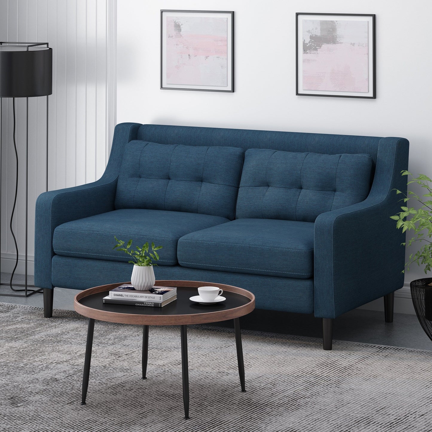Roomfitters Modern Upholstered Sofa, Button-Tufted Couch with Curved Armrests and Comfortable Cushions