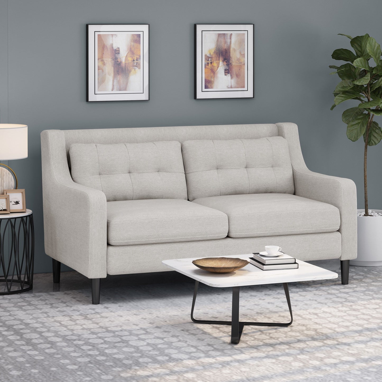 Roomfitters Modern Upholstered Sofa, Button-Tufted Couch with Curved Armrests and Comfortable Cushions