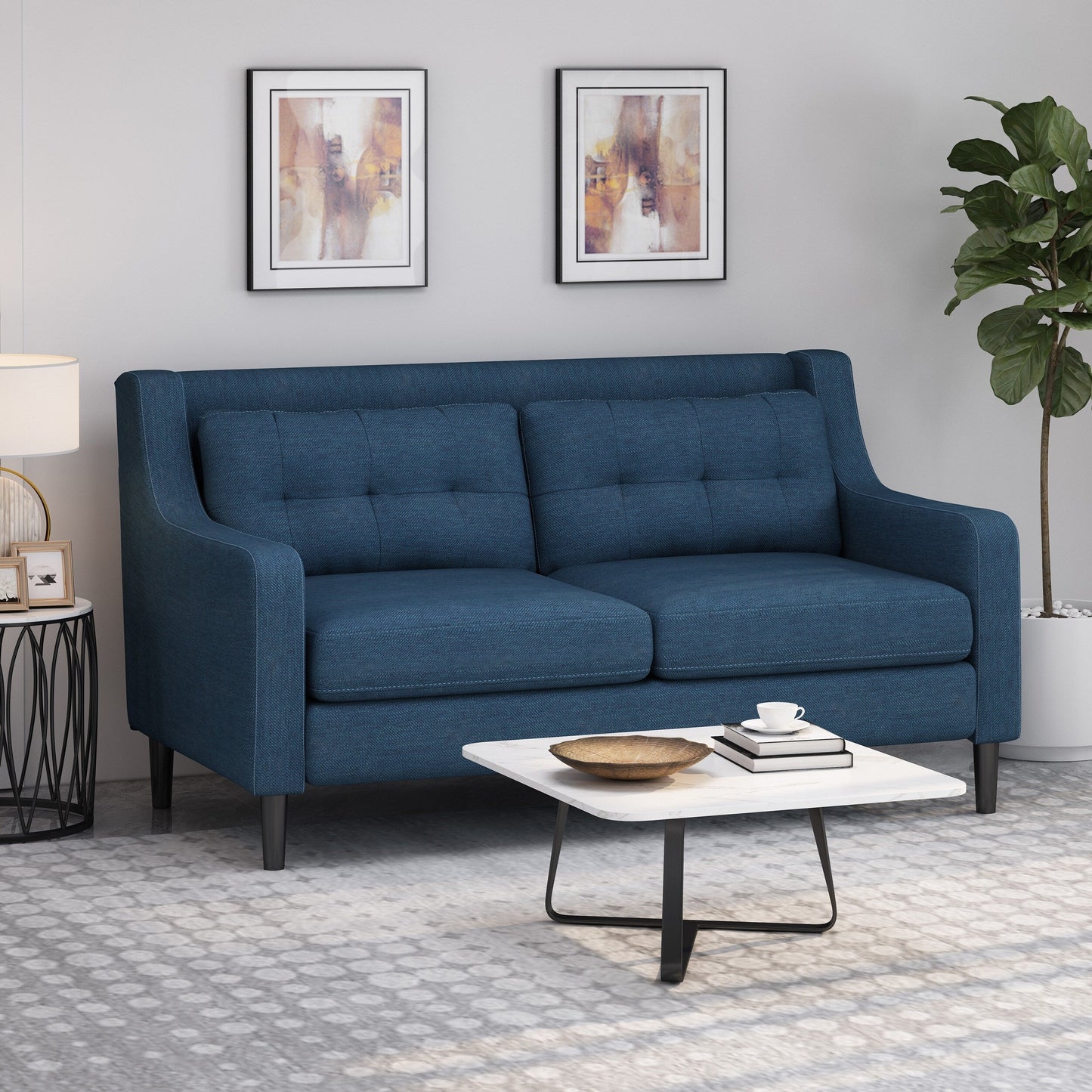 Roomfitters Modern Upholstered Sofa, Button-Tufted Couch with Curved Armrests and Comfortable Cushions