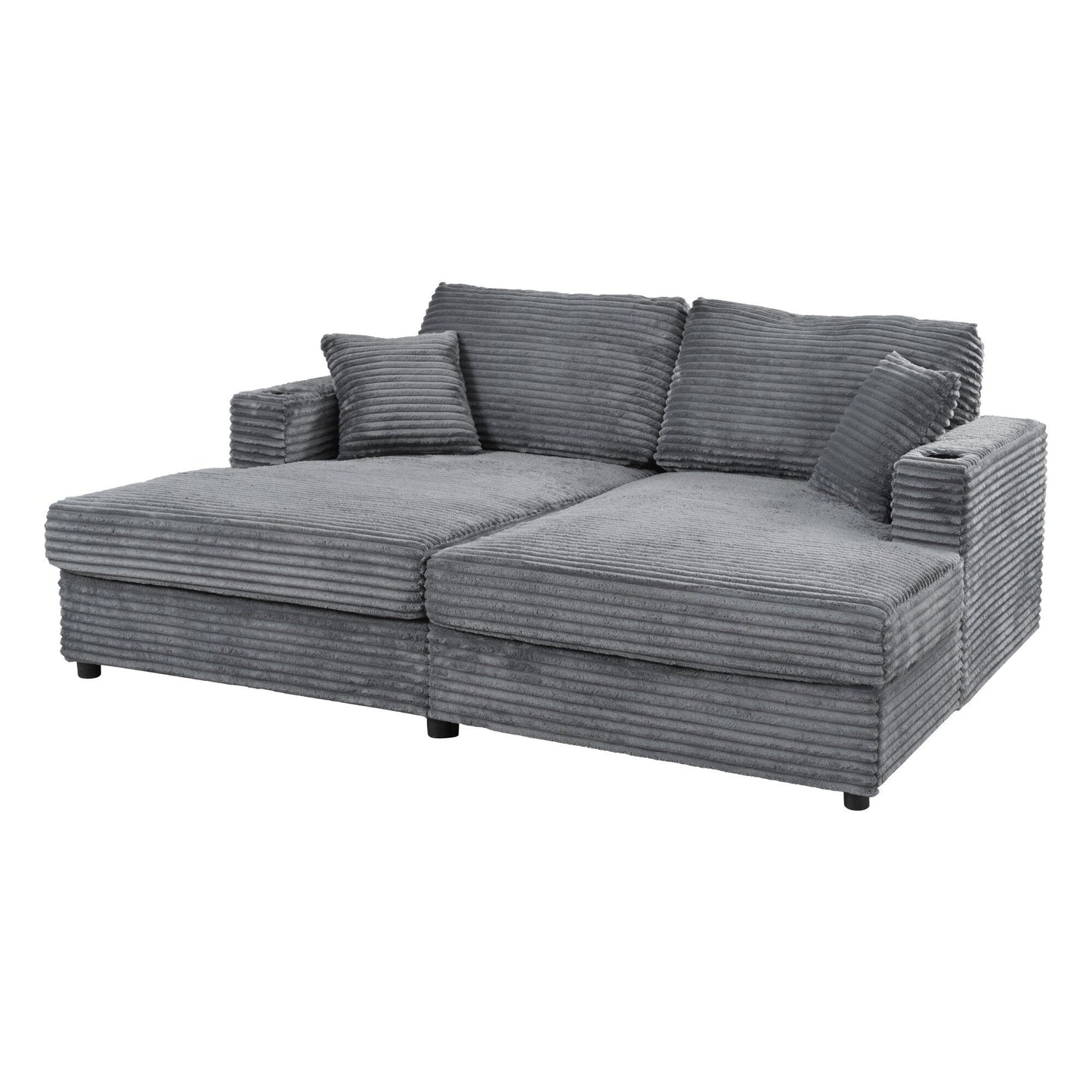 Roomfitters Oversized Loveseat Chaise Lounge Sectional Sofa Bed, Corduroy Sleeper with USB Ports, Cup Holders