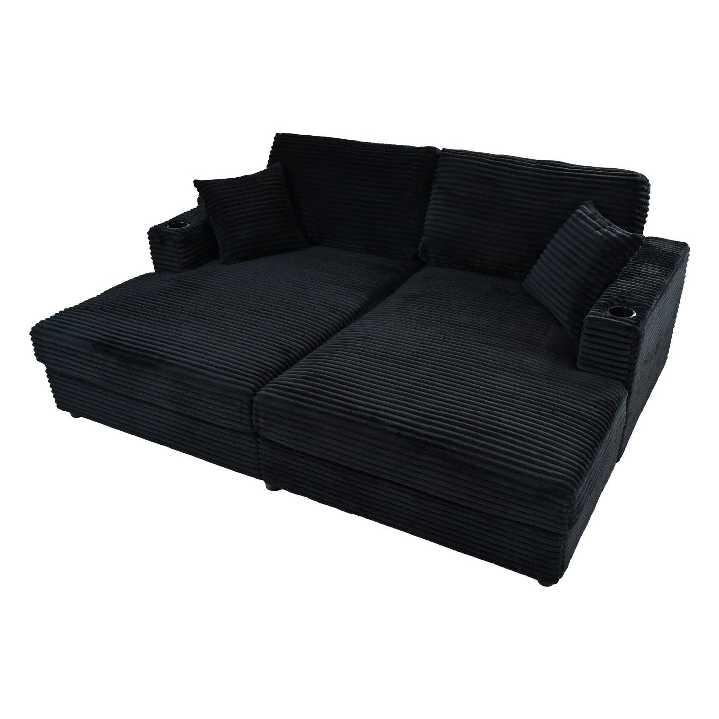 Roomfitters Oversized Loveseat Chaise Lounge Sectional Sofa Bed, Corduroy Sleeper with USB Ports, Cup Holders
